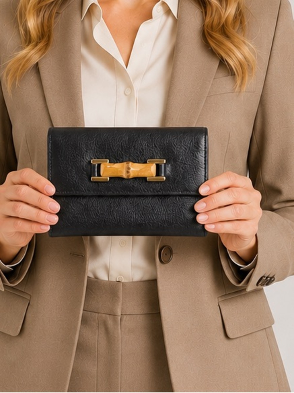 Gucci Black Leather Wallet with Gold Accents